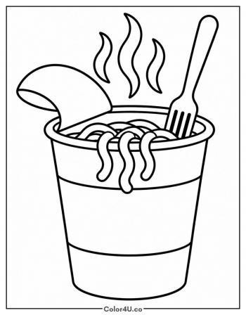 Cup of Instant Noodles with Steam coloring page