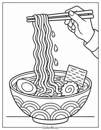 Chopsticks Lifting Ramen Noodles coloring page