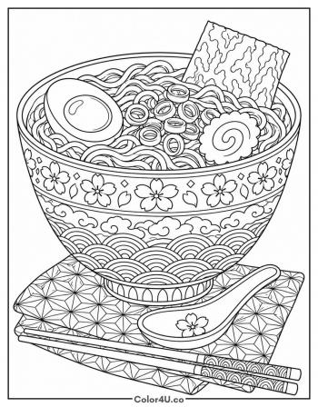 Ornate Porcelain Ramen Bowl coloring page