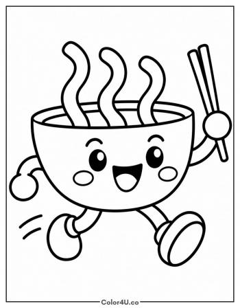 Running Ramen Bowl Character coloring page