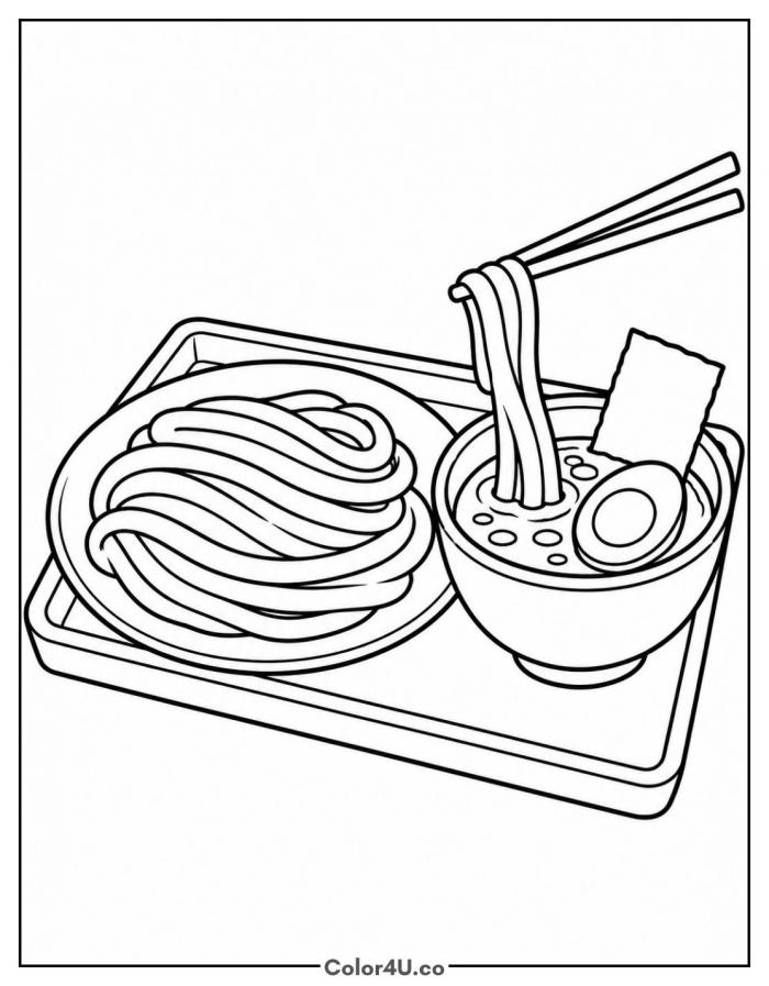 Tsukemen dipping noodles set, ramen coloring page