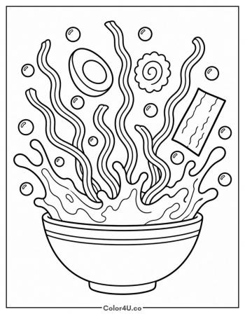 Splashing Ramen Noodles coloring page