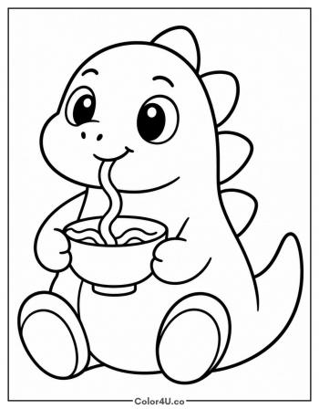 Dinosaur Slurping Ramen coloring page