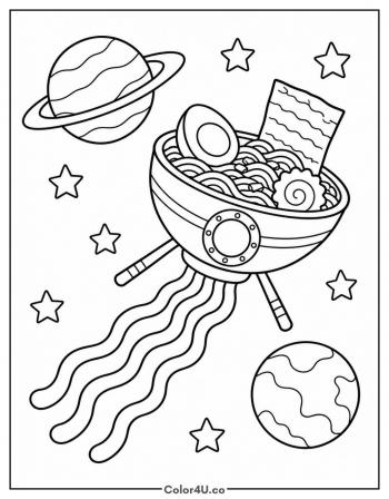 Ramen Bowl Rocket in Space coloring page