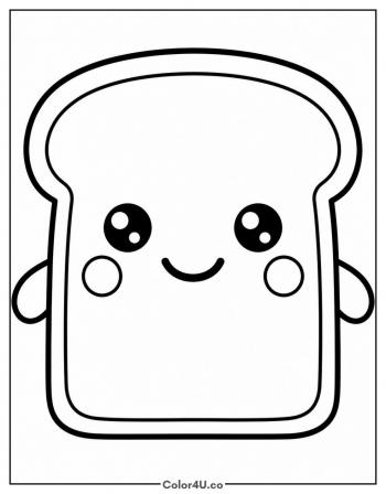 Smiling Kawaii Toast Slice coloring page