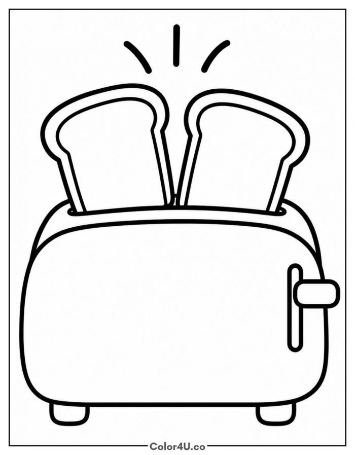 Two slices of toast popping out of a toaster, easy toast coloring page, free printable