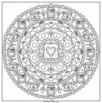 Toast Breakfast Mandala coloring page