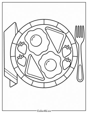 Eggs and Toast Breakfast Plate coloring page