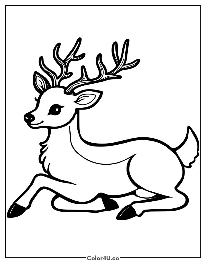 Beautiful deer lying down with antlers, easy Reindeer coloring page, free printable