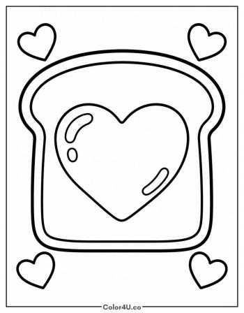 Heart-Shaped Jam Toast coloring page