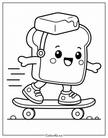 Toast Riding a Skateboard coloring page
