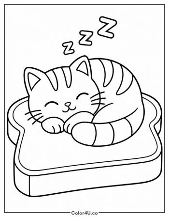 Cat Napping on Toast coloring page