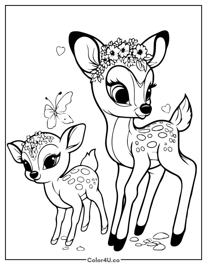 Reindeer and Fawn Coloring Page