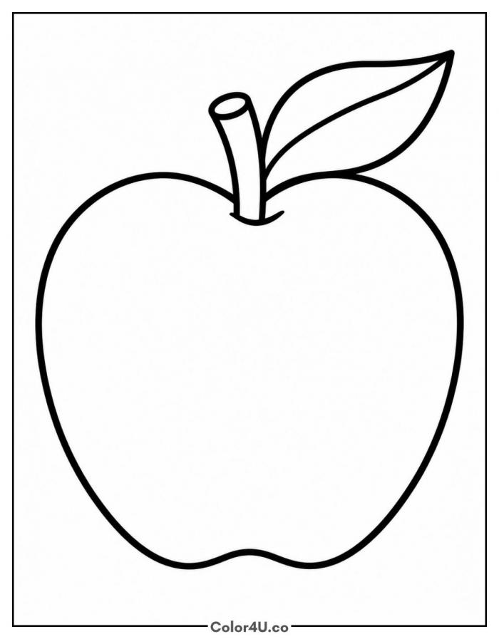 Classic apple with stem and leaf, easy apple coloring page, free printable