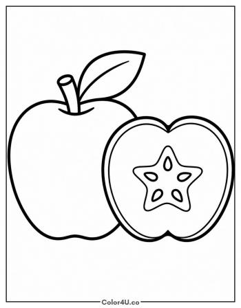 Apple Cut in Half with Seeds coloring page