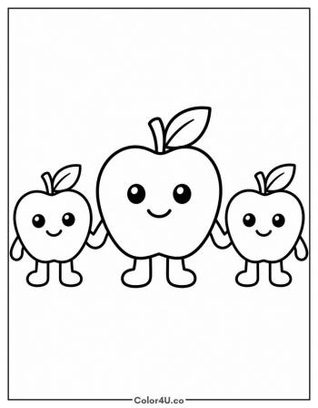 Three Apple Friends Holding Hands coloring page