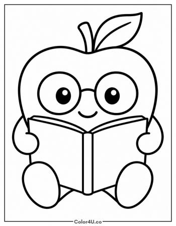 Apple with Glasses Reading a Book coloring page