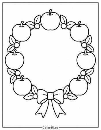 Apple and Leaf Wreath coloring page