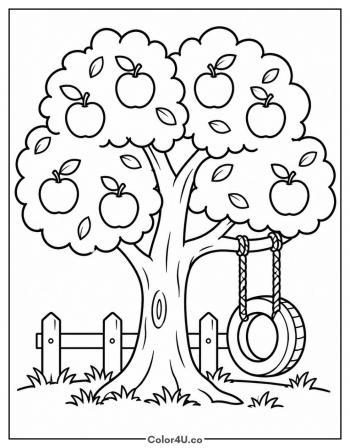 Apple Tree with a Tire Swing coloring page