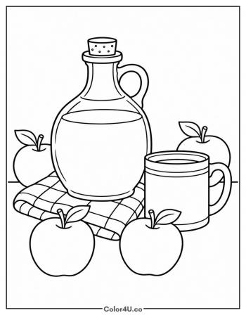 Apple Cider Jug with Apples coloring page