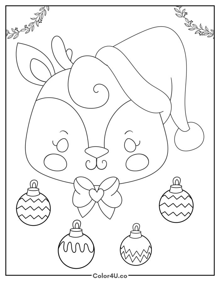 Reindeer with Christmas Ornaments Coloring Page