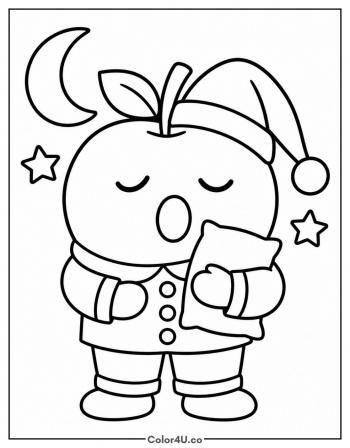 Sleepy Apple in Pajamas coloring page