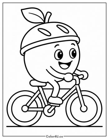 Apple Riding a Bicycle coloring page