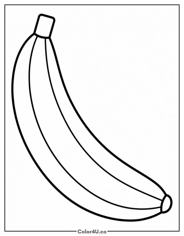 Simple banana with stem and ridges, easy banana coloring page, free printable