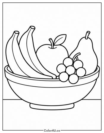 Banana in a Fruit Bowl coloring page