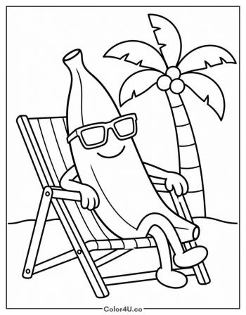 Banana with Sunglasses at the Beach coloring page