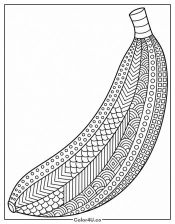 Patterned Banana with Zentangle Fill coloring page