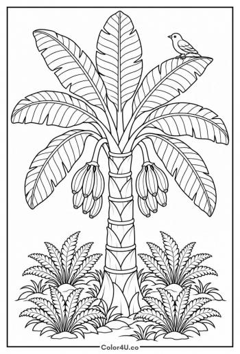 Tropical Banana Plant Scene coloring page