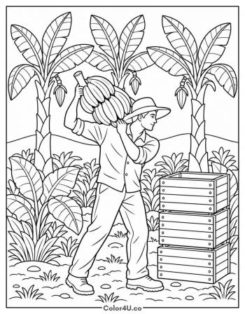 Banana Harvest at the Farm coloring page