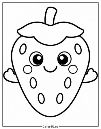 Smiling Cartoon Strawberry coloring page