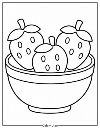 Three Strawberries in a Bowl coloring page