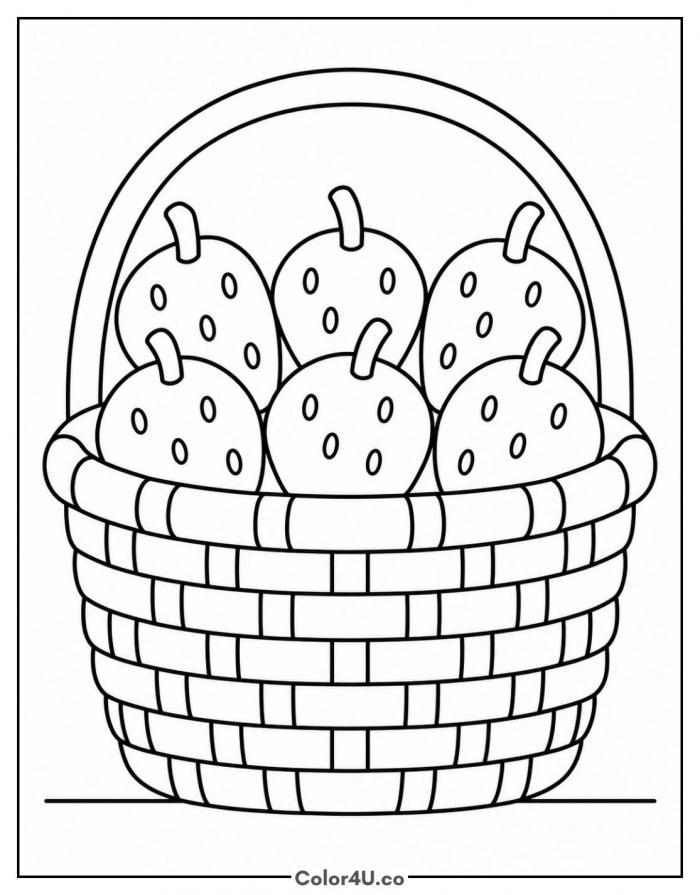 Basket of strawberries with woven pattern, medium strawberry coloring page, free printable