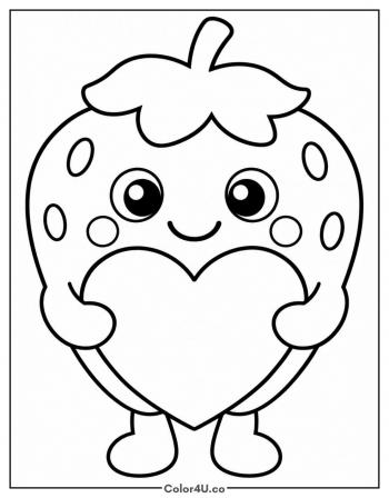Happy Strawberry Holding a Heart coloring page