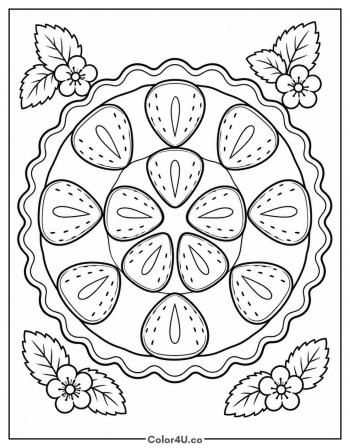 Strawberry Tart With Fanned Slices coloring page