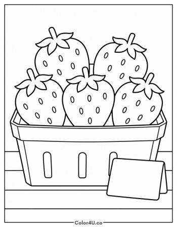 Punnet of Strawberries at a Market Stall coloring page