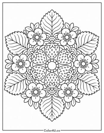 Strawberry Mandala With Flowers and Leaves coloring page
