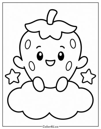 Strawberry Sitting on a Cloud coloring page