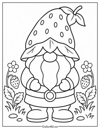 Strawberry Gnome With a Berry Hat coloring page