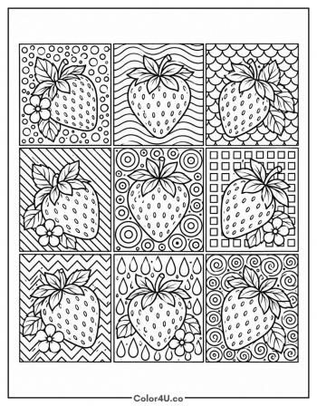 Strawberry Zentangle Panel coloring page