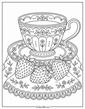 Strawberry Teacup Still Life coloring page