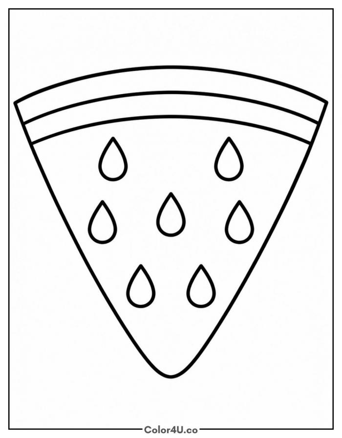 Big watermelon slice with seeds, easy watermelon coloring page, free printable