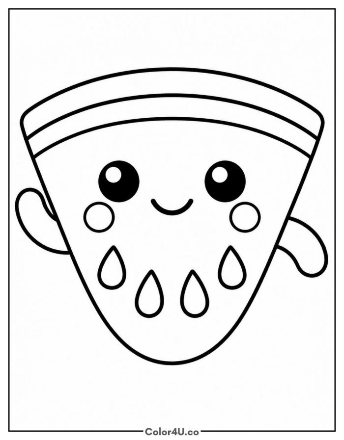 Smiling kawaii watermelon slice with arms, easy watermelon coloring page, free printable