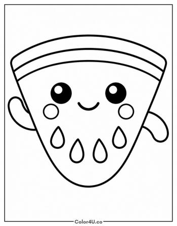 Smiling Kawaii Watermelon Slice coloring page