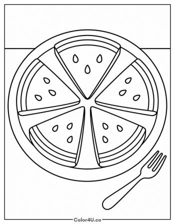 Watermelon Slices on a Plate coloring page