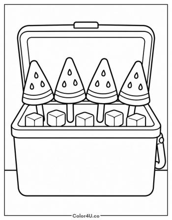 Watermelon Ice Pops in a Cooler coloring page