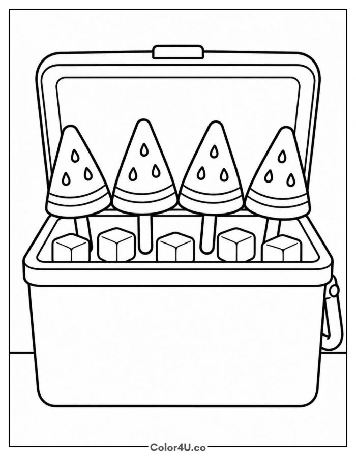 Watermelon ice pops in a cooler, medium watermelon coloring page, free printable
